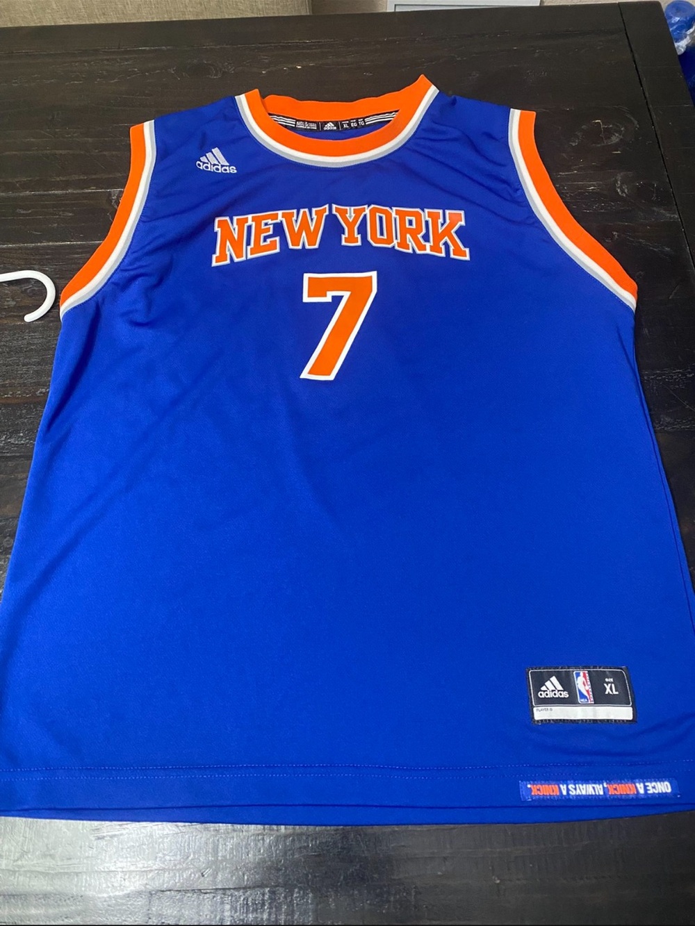 Youth XL Adidas Blue and Orange New York #7 Basketball Jersey